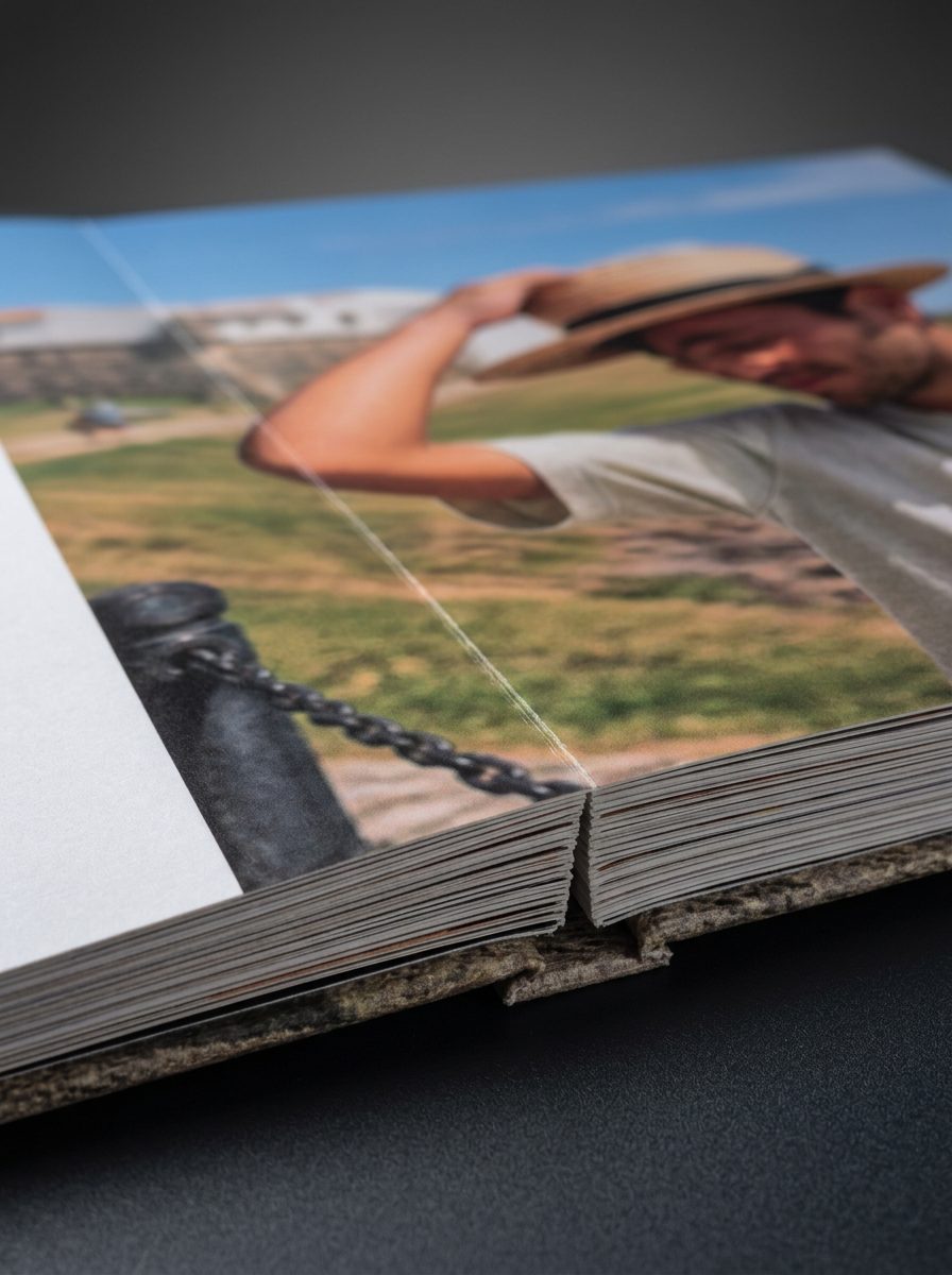 Detalhe da encadernação de um livro Nuklio
